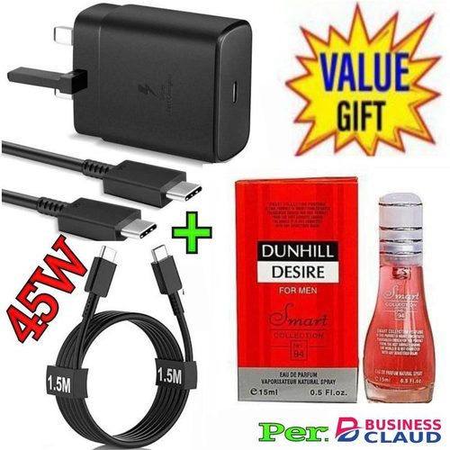Samsung 45W PD USB-C PD Adapter, Fast Charger for Galaxy S21/S20/Note 20, Power Delivery Wall Charger, Type-C Laptop Charging, 5V/3A 9V/3A 15V/3A 20V/2 + Free DUNHILL DESIRE PERFUME