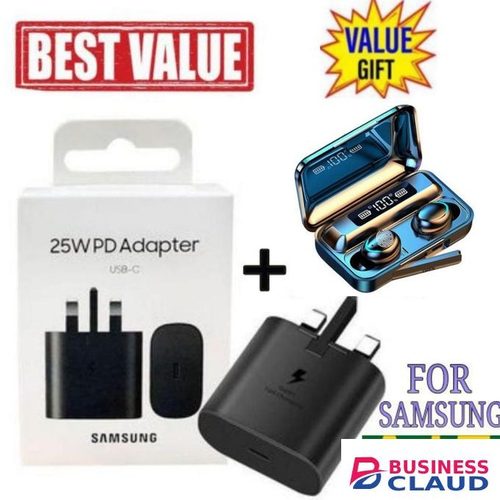 Samsung USB-C Super Fast Charging Power Adapter,25W PD Charger Block for Galaxy A06,A06S,A16, A26,A36,A56, A05, A05s, A14, A15,A13,A35,A04S,S24 Ultra S23 Ultra/S23/S23+/S22/S22 Ultra/S22+/Note 20/S20/S21/S10, Galaxy Tab S7/S8+ F9 Bluetooth Earbuds