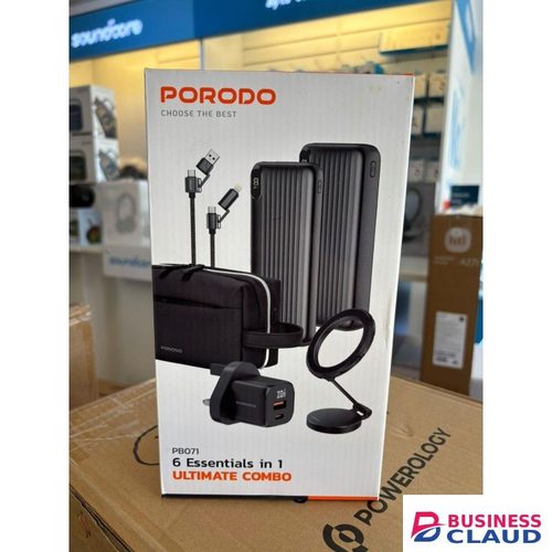 Porodo 6-in-1 Travel Combo Kit: 2 Power Banks (10K & 20K), 4-in1 Cable, PD Charger MagSafe Car Mount & Pouch
