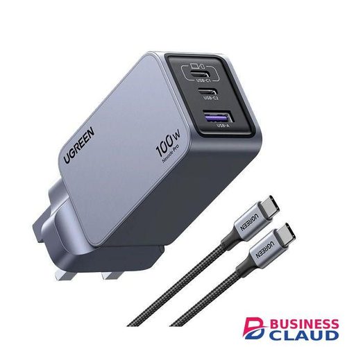 Ugreen Nexode Pro 100W 3-Port GaN Fast Charger UK Grey+1.5M 100W Cable – UG-25875
