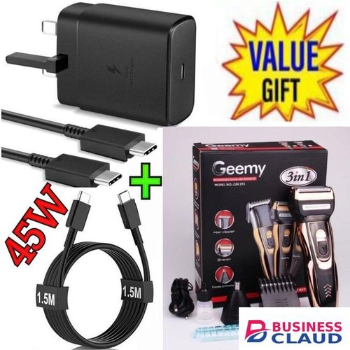 Samsung 45W PD USB-C PD Adapter, Fast Charger for Galaxy S21/S20/Note 20, Power Delivery Wall Charger, Type-C Laptop Charging, 5V/3A 9V/3A 15V/3A 20V/2 +Free 3 in 1 Shaver