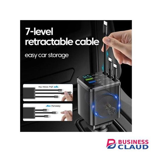 7-in-1 Digital car charger with retractable cable, fast charger, compatible with iOS or Android