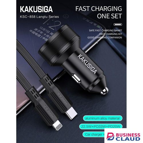 Kakusiga Car Fast Charger Set With 3 USB Port - Lightning To Type-C Cable
