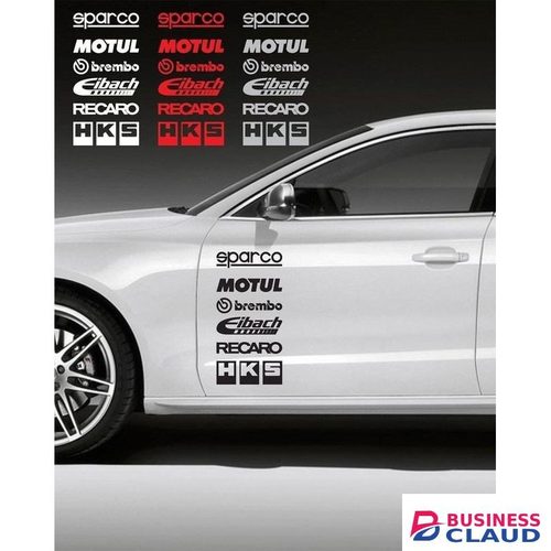 Set of random racing car sponsor logo vinyl decals