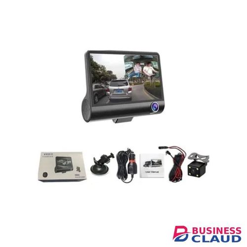 1080P 3 Lens G-Sensor HD Car DVR Dash Cam Front 4" Inside Of Car And Rear 170+120 Camera Black
