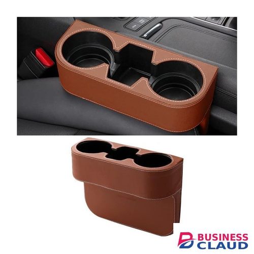 Premium Car Cup Holder with Phone Holder and Double Side Storage, High Quality Leather Cover, Universal Fit for All Cars, Organize Drinks and Accessories Efficiently