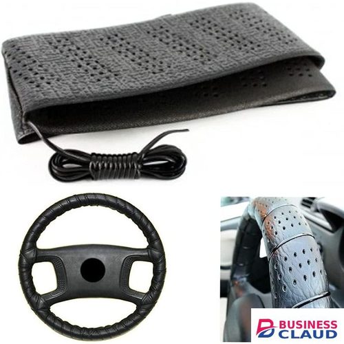 Black Lace Up Steering Wheel Cover, Classic Elastic Car Vehicle Accessory Super Cushion Grip