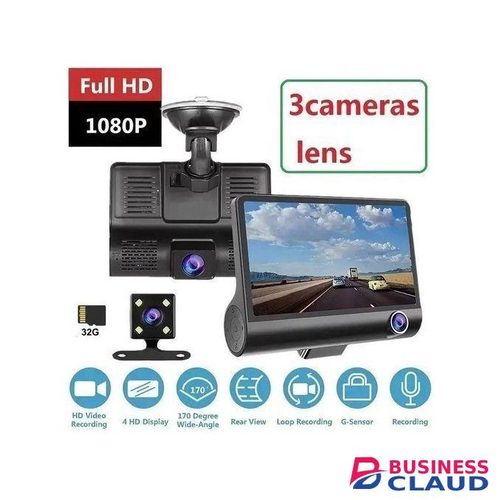 3-Camera Full HD 1080P Car Dash Camera For Front, Rear, And Interior Surveillance