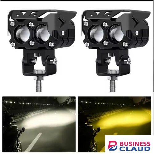 Motorcycle LED Modified Headlights, Two-Color Lens, External Spotlights, Small Steel Canon, Yellow and White Light
