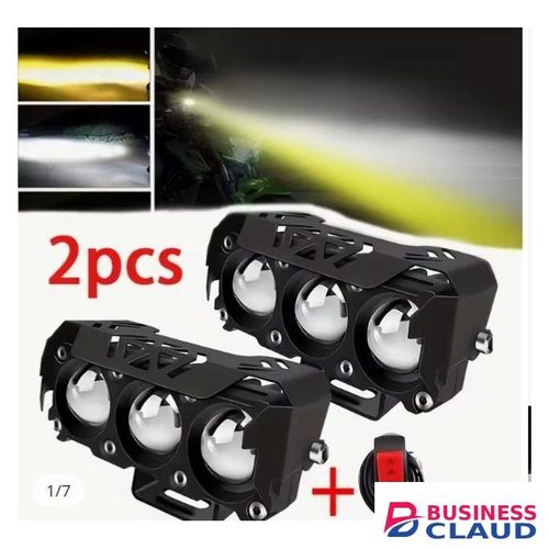 2Pcs with Switch Motorcycle LED Two-color Mini Light 3 Lens Motorcycle Light for Outdoor Lighting Car SUV UTV Without Battery