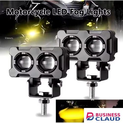 1PC Motorcycle LED Lens Spotlight Double Lenses Spotlight Motorcycles Auxiliary Fog Lamp Dual Color White Yellow Light