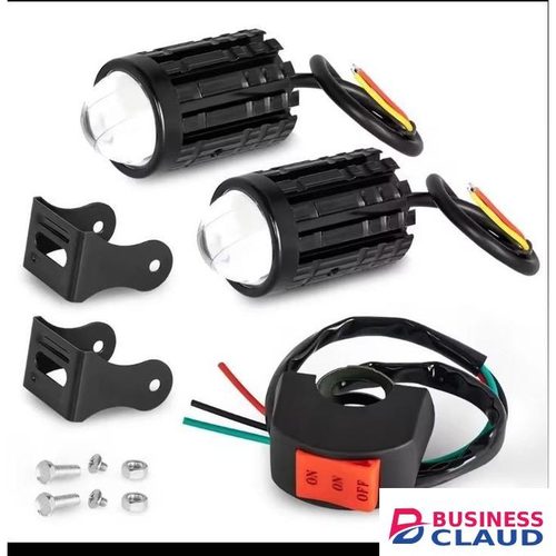 2pcs Universal Motorcycle LED Headlight Projector Lens Dual Color ATV Scooter Driving Lamp Fog Light Auxiliary Spotlight Lamp