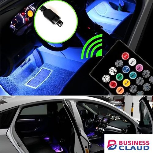 LED Car Foot Ambient Light With USB Neon Mood Lighting Backlight DC 12V Multicolour Interior Light LED Under Dash Lighting Kit with Sound Active Function and Wireless Remote Control Car Fancy Light