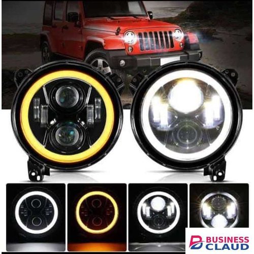 7-Inch LED Halo Projector Headlights (White & Amber DRL)