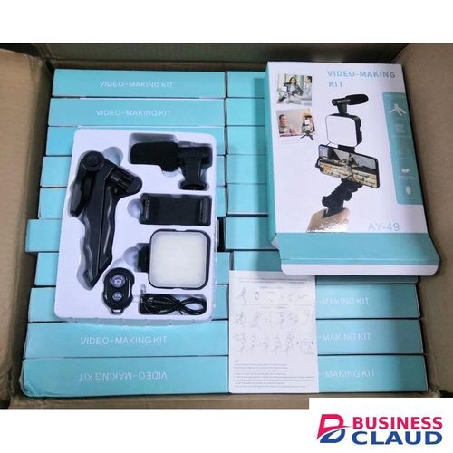AY-49 Smartphone Content Creation Kit With LED Light, Handheld Tripod, Lavalier Mic And Phone Holder For Beginners