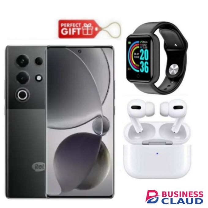 Itel Ultra 6.78'' AMOLED Display, 8GB RAM + 256GB Black Airpods+Smart Watch