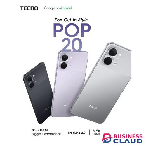 Tecno Pop 20 6.75'' 120Hz Display, 128GBROM +4GB RAM +(4GB Extended), 13MP AI Camera, 5000mAh