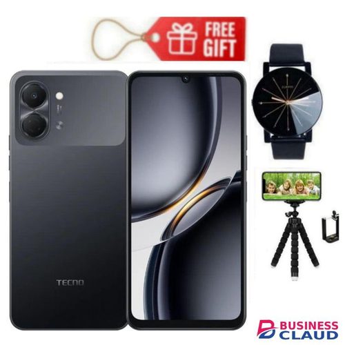 Tecno Pop 20 6.75'' 120Hz Display, 64GB ROM +4GB RAM 13MP AI Camera, 5000mAh, Black + Web Watch & Tripod Stand