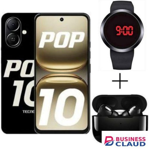 Tecno POP 10, 3GB RAM + 64GB ROM, 6.67", 5000 MAh, 13MP - Black + FREE GIFTS