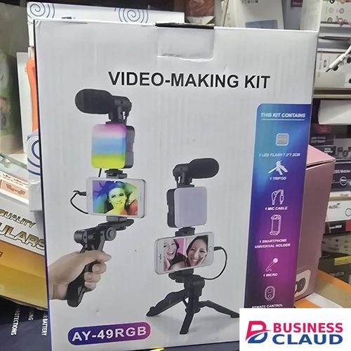Ay-49 RGB Vlogging Setup with Tripod, Rechargable LED Light, and Microphone for YouTube Creators