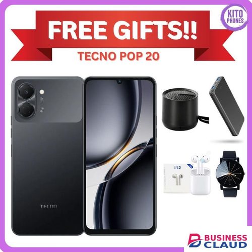 Tecno POP 20 128GB ROM +4GB RAM 6.75 inch FHD 5000mAh Battery 13MP Main Camera Dual SIM 4G 15W ANDROID 15 + FREE GIFTS(SPEAKER,POWERBANK,EARPODS+ WATCH)