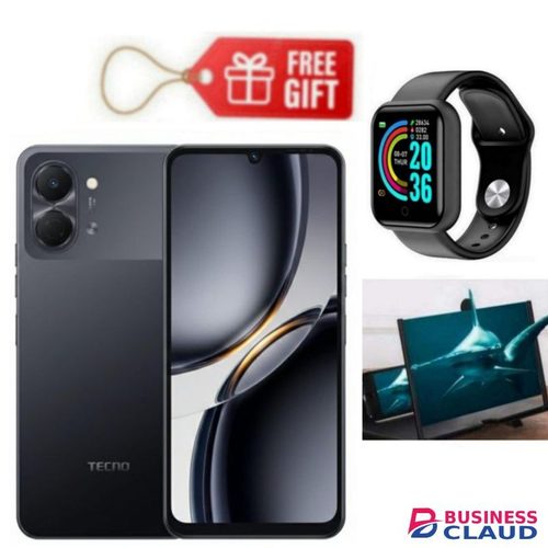 Tecno Pop 20 6.75'' 120Hz Display, 64GB ROM +4GB RAM 13MP AI Camera, 5000mAh, Black + Smart Watch & Magnifier