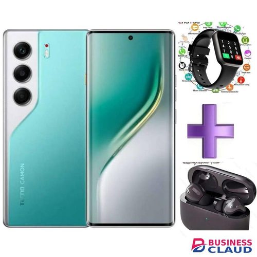 Tecno CAMON 50,upto16 GB RAM +256GB Storage 5200 MAH BATTERY DUAL-1 YEAR WARRANTY+SMART WATCH+EARPODS-GREEN
