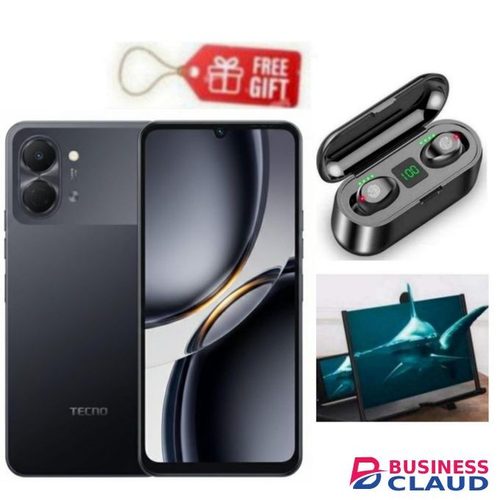 Tecno Pop 20 6.75'' 120Hz Display, 64GB ROM +4GB RAM 13MP AI Camera, 5000mAh, Black + Magnifier & F9 Earbuds
