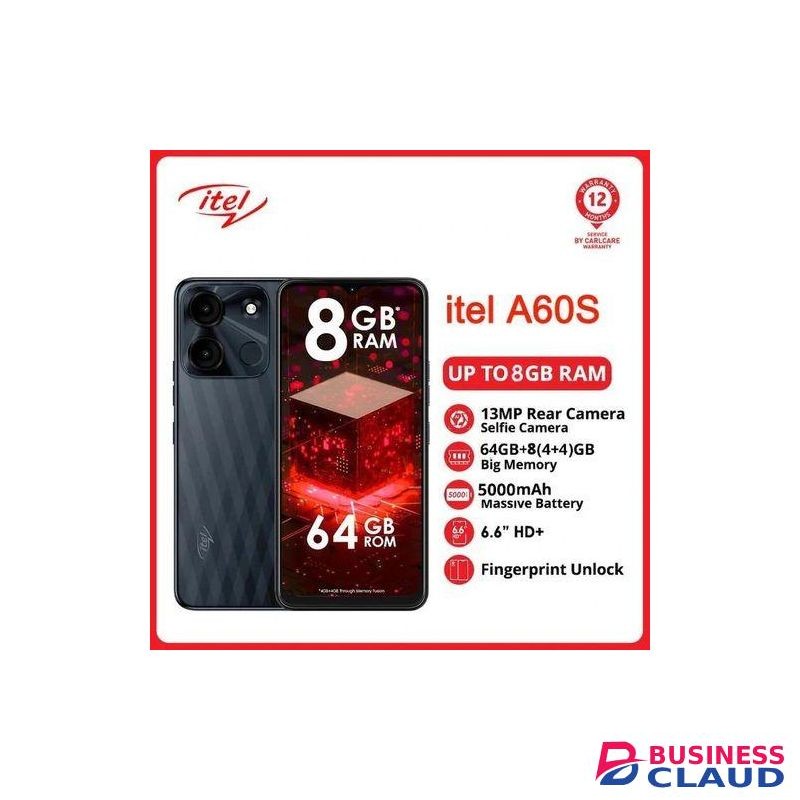 A60s Itel Dual SIM 64gb/128GB+8(4+4)GB RAM 13MP Camera 5000mAh 6.6 Inch HD + Waterdrop Full Screen Phone Fingerprint and Face Unlock Smartphones