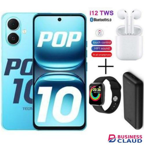 Tecno POP 10, 3GB RAM + 64GB ROM, 6.67", 5000 MAh, 13MP - Blue + FREE GIFTS