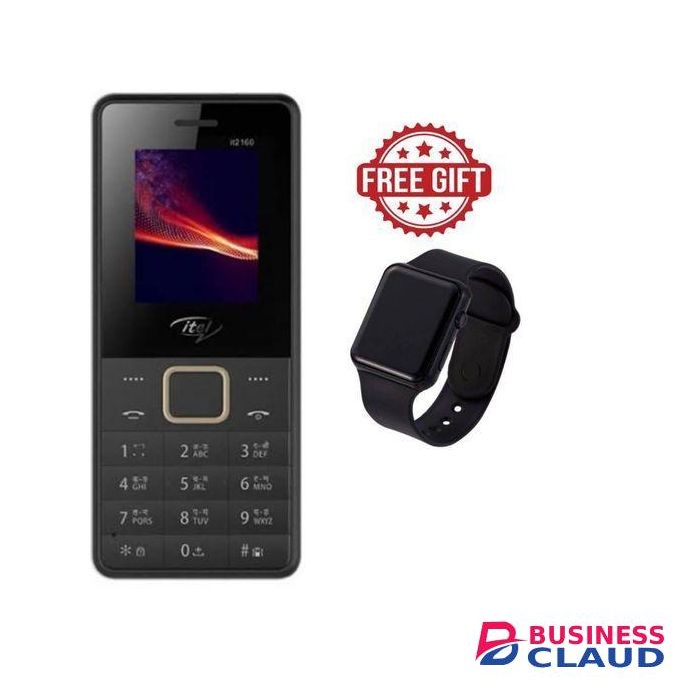 Itel 2160// Dual SIM//Black with free smart Watch