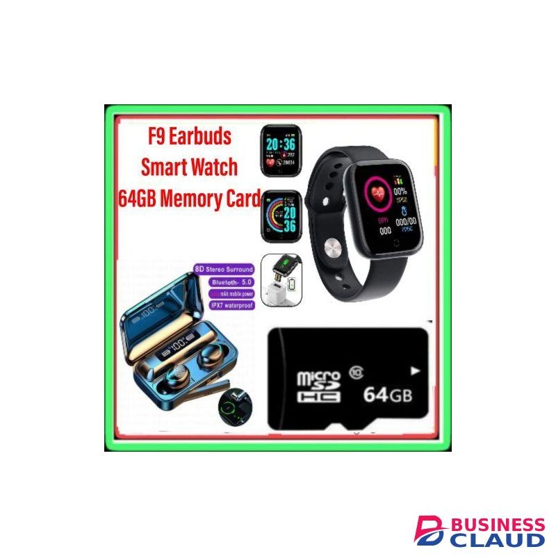 F9 - Bluetooth Headsets + Smart Watch + 64GB Memory CardFor Itel Phones