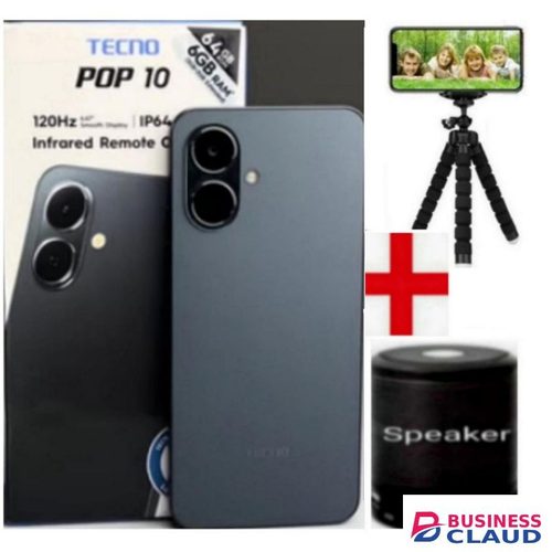 Tecno POP 10 Display: 6.67 Inches Up To 6GB Extended RAM + 64GB Storage, Battery: 5000 MAh+ TRIPODSTAND+SPEAKER