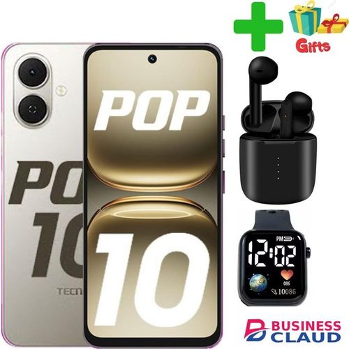 Tecno POP 10 3GB+64GB' 6.67 Inches,Battery: 5000 MAh'Rear Camera - 13MP+ AWESOME GIFTS(LED WATCH,I12 AIRPODS)+1 YEAR WARRANTY.smartnets