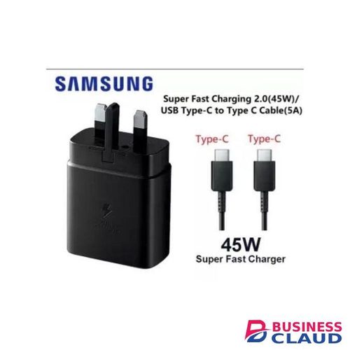 Samsung 45W Pd Charger Adapter With USB Type C To Type C Cable Fast Charging For S Galaxy S22 / S21 / S21 Plus / S21 Ultra / S20 / S20+ / S10 / S10+ / S10e / S9 / S9+ / S8 / S8+ / Note 8 / Note 9 / Note 10 / Note 10 5g