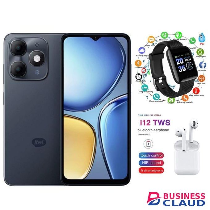 Itel A90, 6.6", 4GB RAM + 128GB (Dual SIM), 5000mAh, (1YR WRTY) I12 Smartwatch