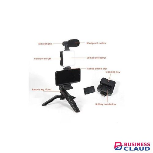 AY-49 Video And Audio Recording Set With Adjustable Tripod Stand, LED Light, And Wired Microphone For Online Creators