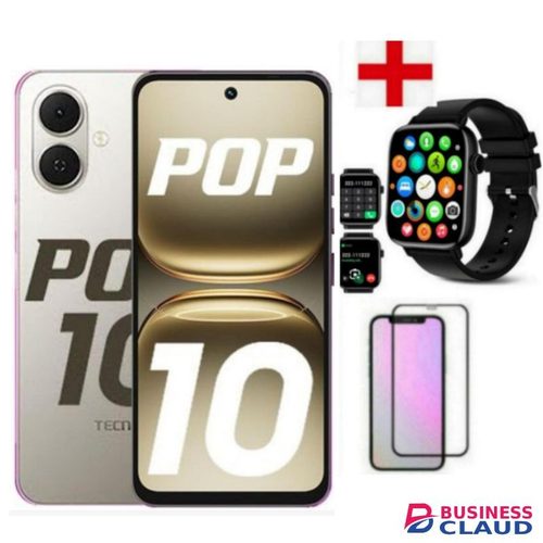 Tecno POP 10 Display: 6.67'' Up to 3GB RAM +64GB Storage, Battery-5000 mAh+ SMARTWATCH+ PROTECTOR.-GREY
