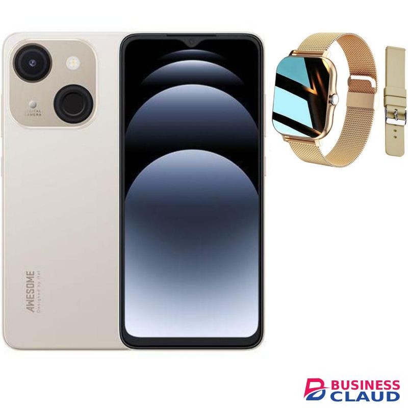 Itel A06 6.6" HD+, 32GB ROM + Up To 4GB RAM, 4000mAh Champagne Gold+Smartwatch gold