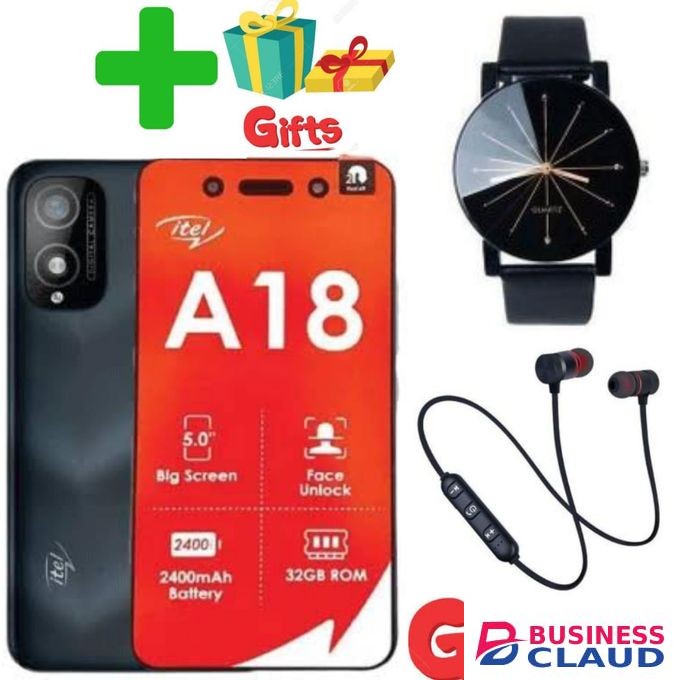 Itel A18 5.0" Screen Display Size,2400 MAh ,32GB+1GB,Dual Sim+GIFTS,WEB WATCH,SPORTS