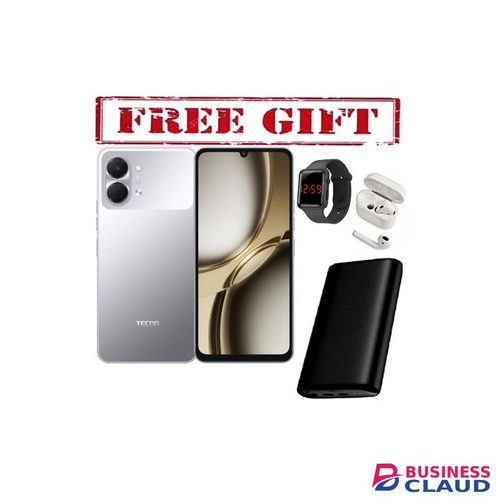Tecno Pop 20,6.75-inch display, upto 8GB RAM+64GB storage,5000mAh Battery-1 YEAR WARRANTY silver COMES WITH FREE LED WATCH, POWERBANK AND AIRPODS FOR YOU silver