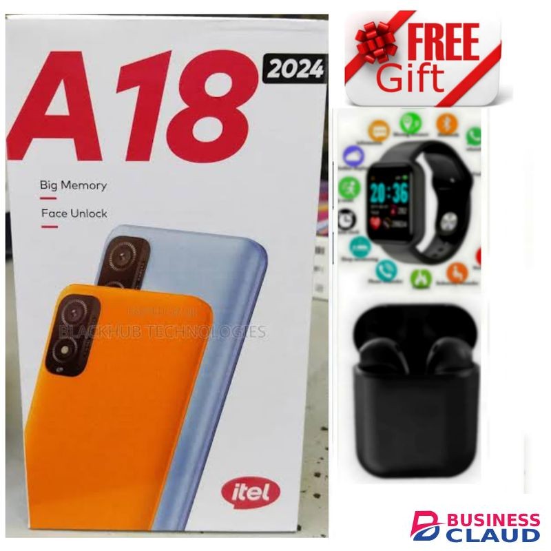 Itel A18 2024 (32GB+2GB) DISPLAY 5.0 INCHES 2400 BATTERY +SMART WATCH I12