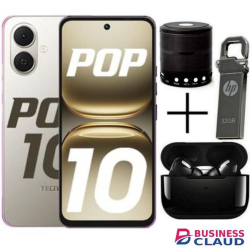 Tecno POP 10, 3GB RAM + 64GB ROM, 6.67'', 5000 MAh, 13MP - White + FREE GIFTS