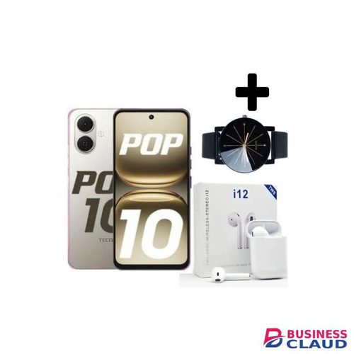 Tecno POP 10 Display: 6.67 Inches Upto 6GB Extended RAM + 64GB Storage, Battery: 5000 MAh--Gold+Earpods+Web Watch