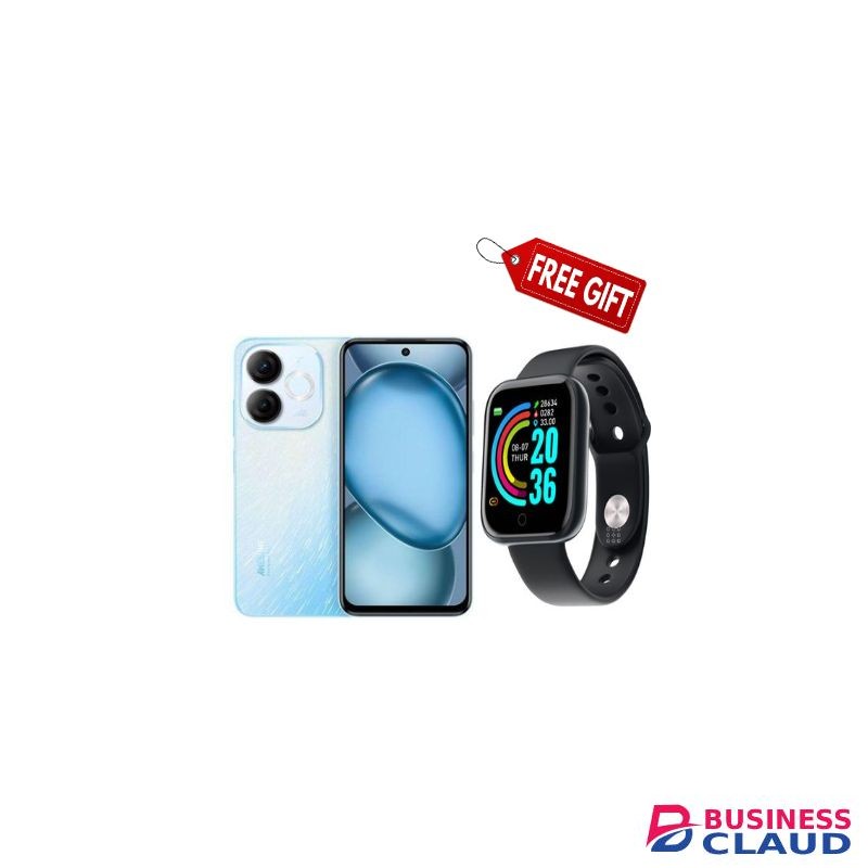 Itel A80 6.7" Expandable Upto 8RAM+128GB Storage, Android 14, 5OMP Camera,5000 mAh battery, - Blue+Smartwatch