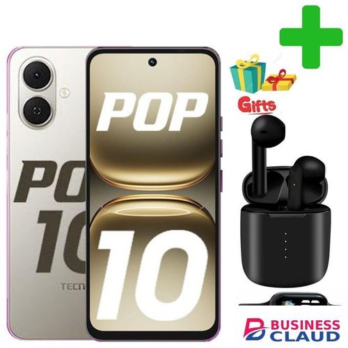 Tecno POP 10 3GB+64GB' 6.67 Inches,Battery: 5000 MAh'Rear Camera - 13MP+ AWESOME GIFTS(I12 AIRPODS,LED WATCH).smartnets