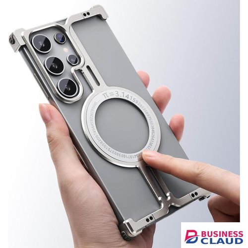 Samsung Galaxy S23 Ultra Magnetic Frameless Metal Case Slim Shock-Absorbent Bumper with Kickstand Support Protective Phone Cover