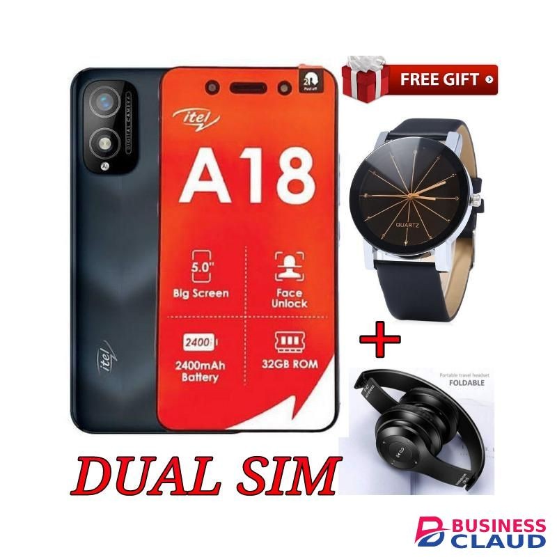 Itel A18 ,5.0"Display,32GB ROM +1GB RAM(Dual Sim) 2400may+Watch +P47 Headphone