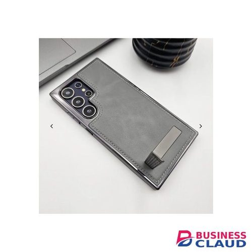 Samsung Galaxy S23 Ultra Premium Leather Shockproof Kickstand Cover Case with Metallic Edges