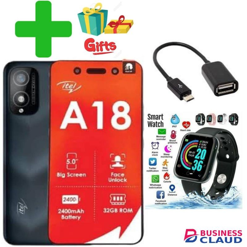 Itel A18 5.0" Screen Display Size,2400 MAh ,32GB+1GB,Dual Sim+GIFTS,OTG,SMART WATCH